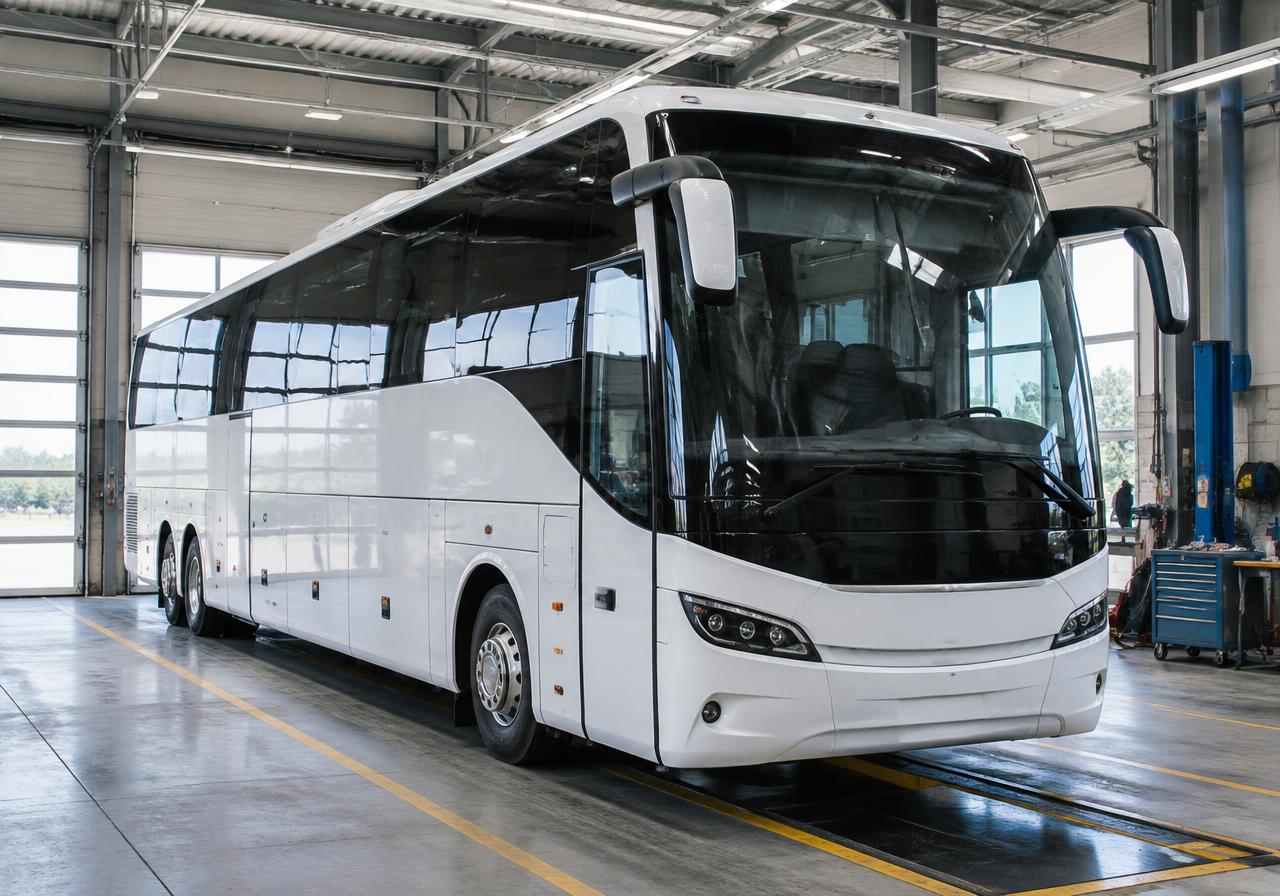 Ônibus em baia de manutenção